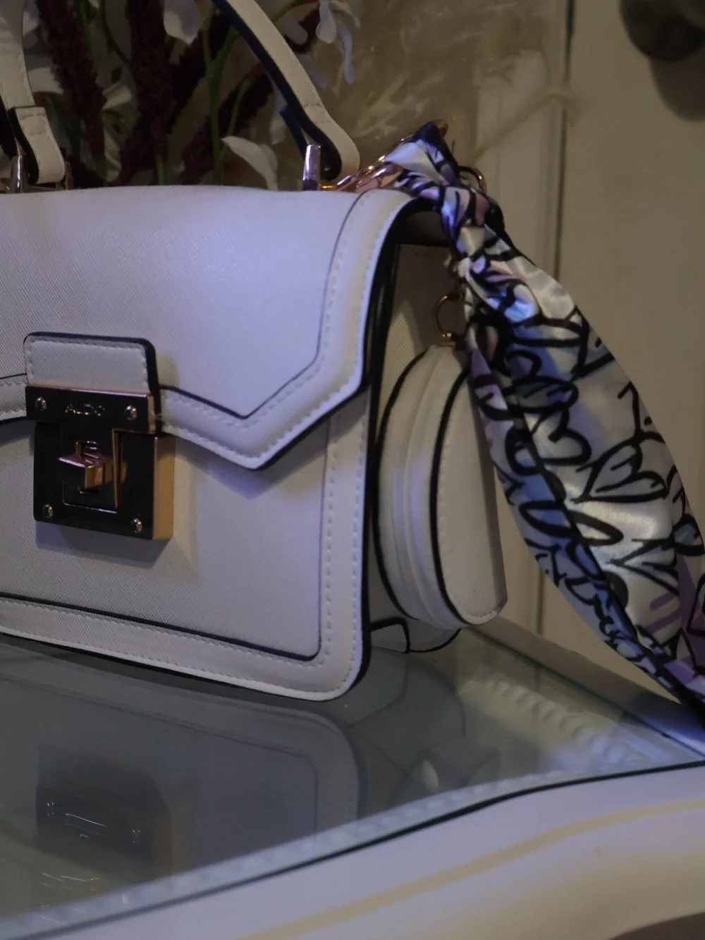 Aldo White Satchel with Gold Push-Lock